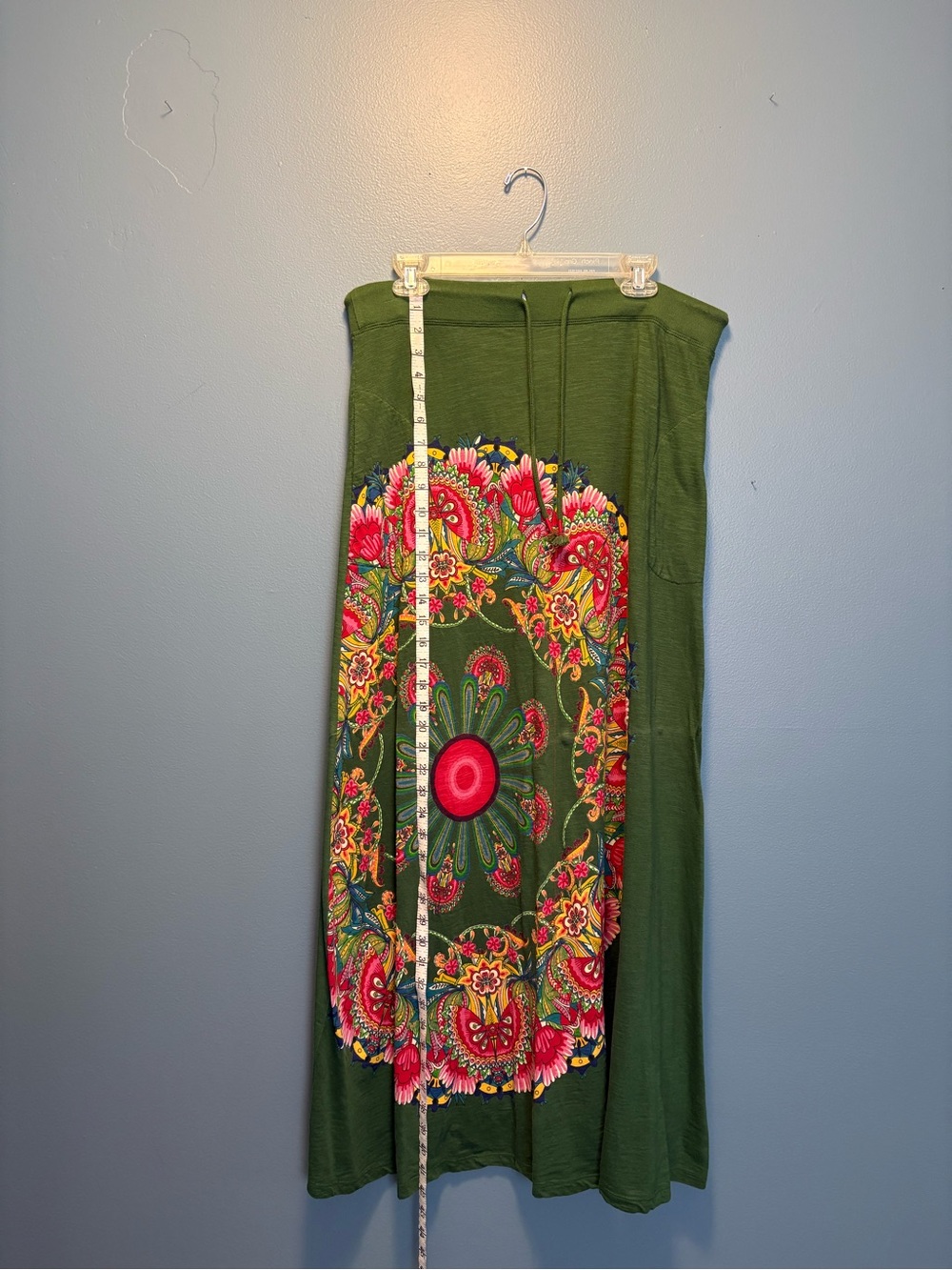Desigual Olive Green Maxi Skirt with Multicolor Floral Medallion